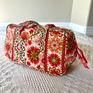 Vera Bradley Folkloric Print Quilted Shoulder Barrel Bag Floral Pink and Orange